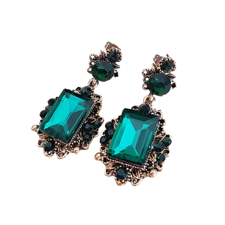 Emerald Green Jewel Drop Earrings in Antique Gold, Vintage Victorian Style Gothic Earrings, Green Crystal Earrings