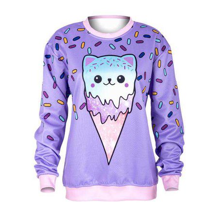 Icecream Cone Cat Crewneck Sweater Pastel Goth Harajuku | Kawaii Babe