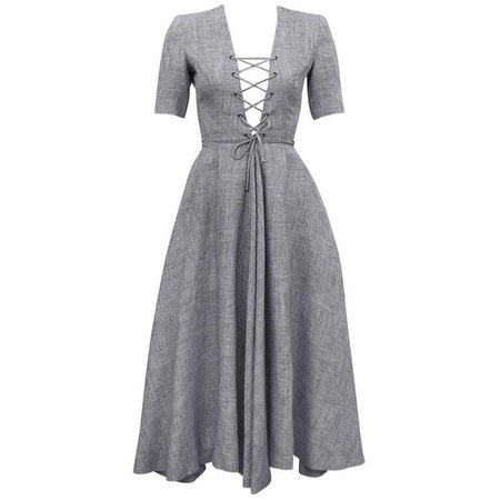 Lanvin Gray Lace Up Front Day Dress, 1970s For Sale at 1stdibs