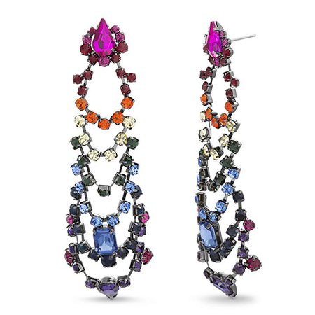 Amazon.com: Steve Madden Women's Rainbow Rhinestone Tiered Gunmetal-Tone Chandelier Earrings: Clothing