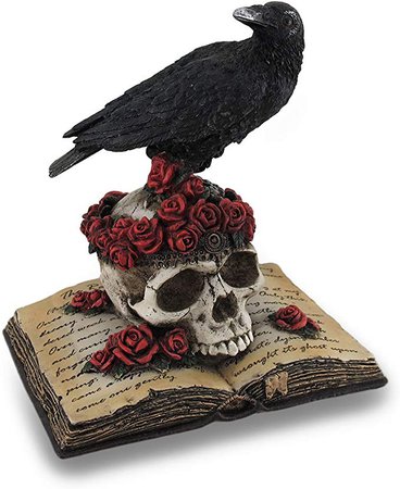 Perched Raven On Rose Skull And Open Poetry Book Statue: Amazon.ca: Home & Kitchen