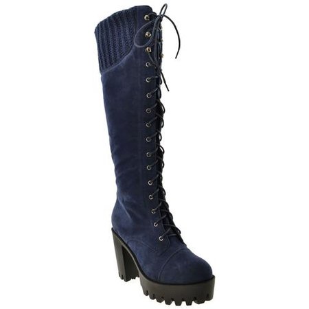 Lace Up Block Heel Knee High Boot Generation Y