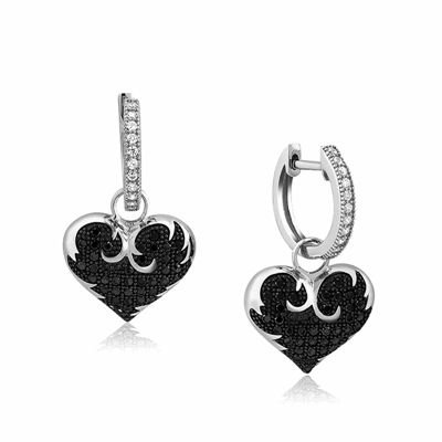 Black And White Diamonds Hoop Earrings For Women's 0.90 Carat