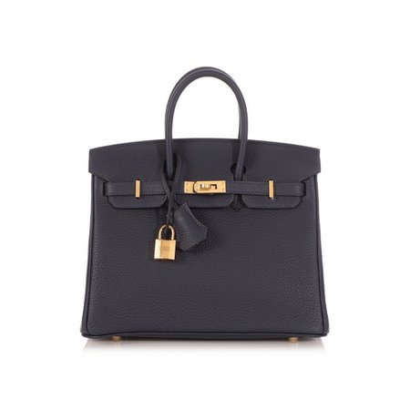 Birkin 25 leather handbag Hermès Navy in Leather - 9527968