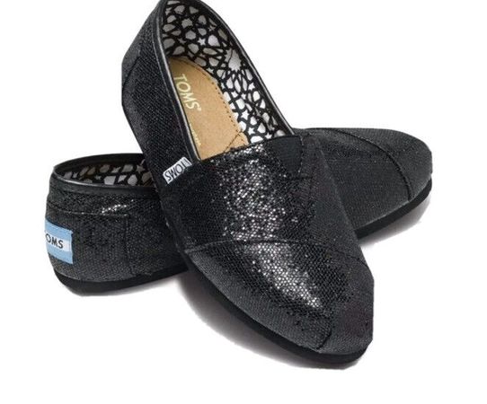 TOMS Women's Black Sparkle Glitter Shimmer Slip-on Flats