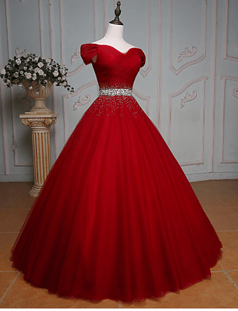 High Quality Off Shoulder Red Prom Dress,Red Tulle Evening Dress,Sexy Off Shoulder Sleeves Red Gradu on Luulla