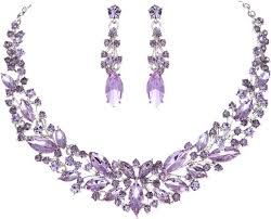 purple necklace and earrings