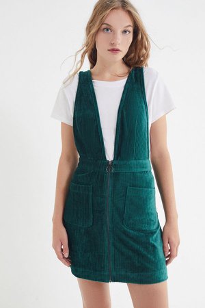 Moon River Plunging Corduroy Pinafore Dress | Urban Outfitters
