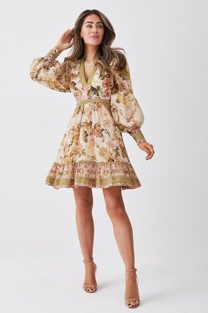 Lydia Millen Silk Cotton Vintage Floral Mini Dress | Karen Millen