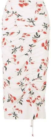 The Line By K - Sisilia Ruched Floral-print Crepe De Chine Midi Skirt - White