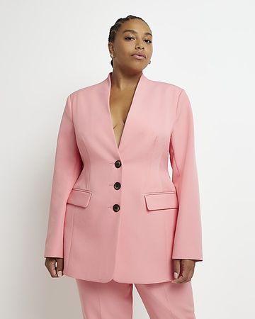 Plus pink buttoned up blazer | River Island