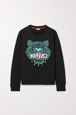 Embroidered Cotton-jersey Sweatshirt - Black