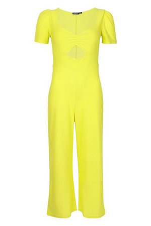 Puff Sleeve Sweetheart Jumpsuit | Boohoo yellow