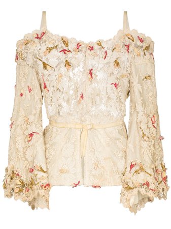 One Vintage flower appliqué lace blouse £1,215 - Shop Online - Fast Delivery, Free Returns
