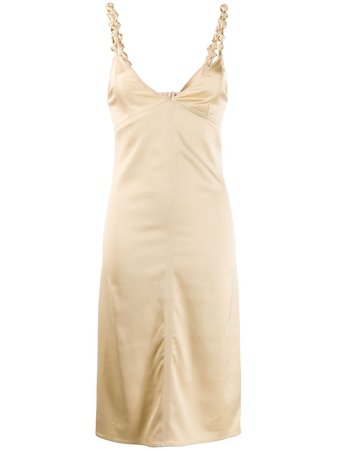 Shop gold Bottega Veneta satin knot fitted dress with Express Delivery - Farfetch