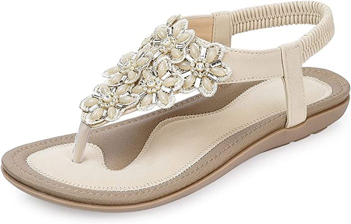 Amazon.com | SHIBEVER Sandals for Women Dressy Summer Womens Cute Comfortable Sandals Ladies Elegant Flat Shoes | Flats