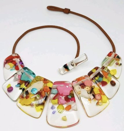 Sobral Confetti Necklace & Earrings Set Signed Designer Resin | Etsy