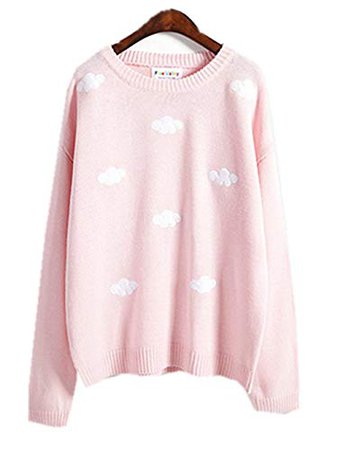 Women Kawaii Cloud Round Neck Knitwear Pullover (Pink): Amazon.co.uk: Clothing