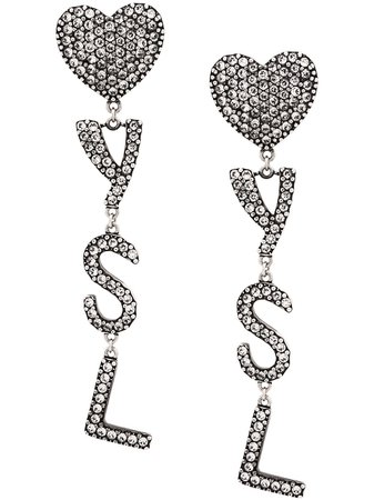 Shop Saint Laurent crystal-embellished logo clip-on earrings with Express Delivery - FARFETCH