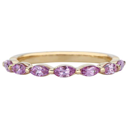 Single Prong Marquise Half Bands with Pink Sapphire in 14k Yellow Gold by GiGi Ferranti