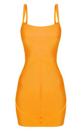 Bright Orange Strappy Bodycon Dress | Dresses | PrettyLittleThing