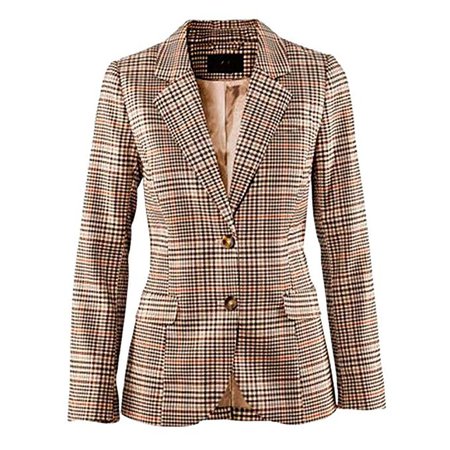 VOYOAO Womens Lapel Pocket Button Plaid Work Office Blazer Jacket Suit at Amazon Women’s Clothing store