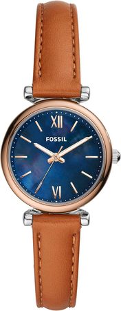 Amazon.com: Fossil Women's Carlie Mini Quartz Stainless Steel and Leather Watch, Color: Rose Gold/Silver, Luggage (Model: ES4701) : Fossil: Clothing, Shoes & Jewelry