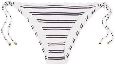 Bequia Scalloped Striped Stretch-pique Bikini Briefs - White