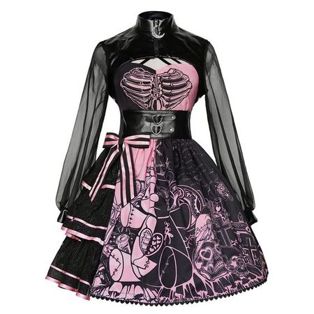 black pink punk dress