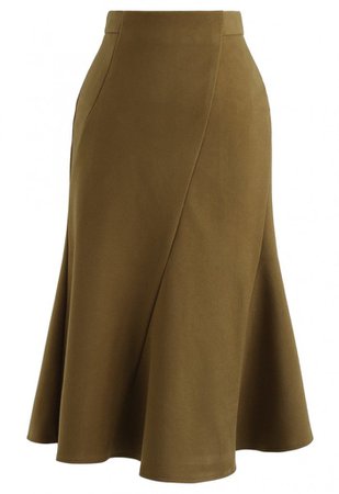 Frill Hem Wool-Blended Skirt in Mustard - Skirt - BOTTOMS - Retro, Indie and Unique Fashion