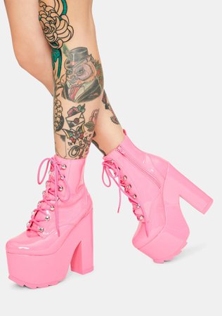*clipped by @luci-her* Y.R.U. Night Terror Pink Patent Platform Boots | Dolls Kill