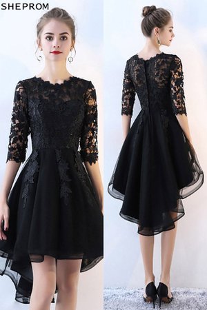 Lace Half Sleeve High Low Black Prom Dress