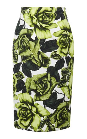 Floral-Print Crepe Skirt