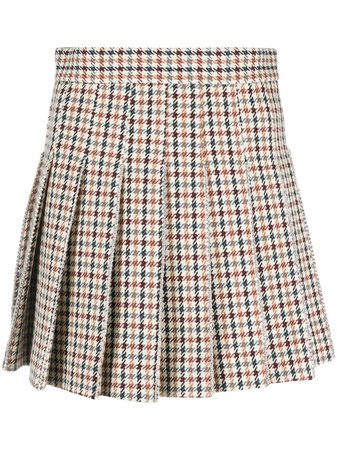 Brown AREA houndstooth pleated mini skirt