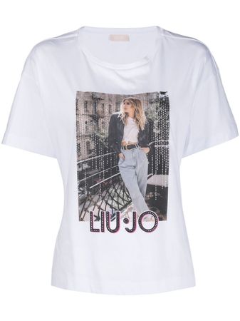 LIU JO Rhinestone photographic-print T-shirt - Farfetch