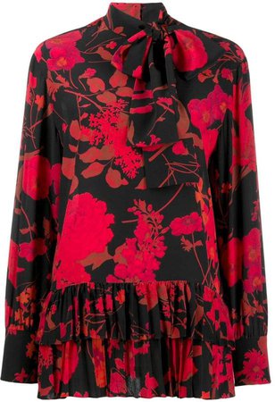 floral print pleated blouse