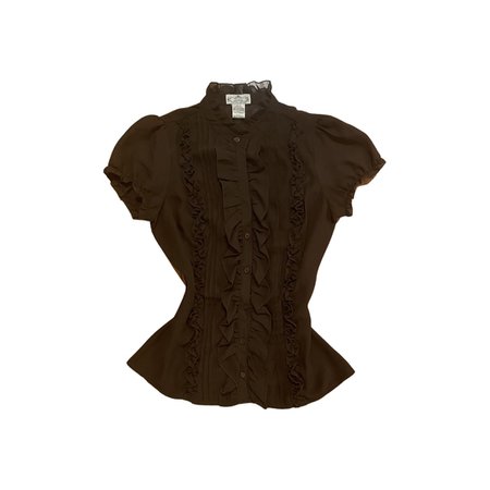 victorian style sheer chiffon brown button up blouse top