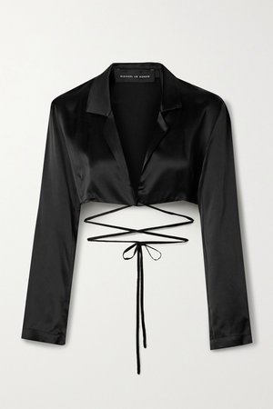 Black Cropped silk-satin wrap top | Michael Lo Sordo | NET-A-PORTER