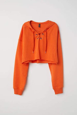 Hooded Sweatshirt with Lacing - Orange