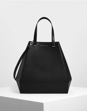 Black Geometric Slanted Tote Bag | CHARLES & KEITH US