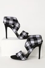 Cute Black and White Gingham Heels - Tying Ankle Strap Heels
