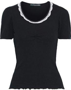 Lace-trimmed Ribbed Cotton-blend Top