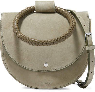 Whitney Small Braided Leather And Suede Shoulder Bag - Army green