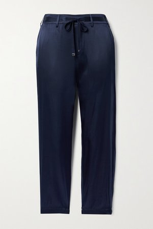Alex Cropped Silk-blend Charmeuse Tapered Pants - Midnight blue