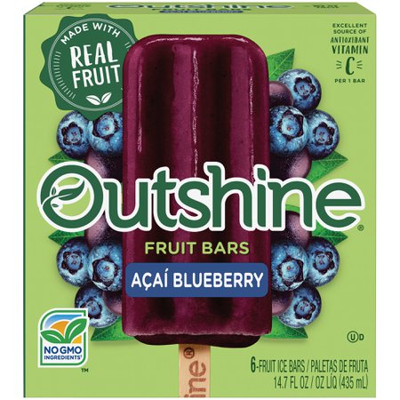 OUTSHINE Acai Blueberry Frozen Fruit Bars – Refreshing Frozen Treat Made with Real Fruit, No GMO Ingredients or High Fructose Corn Syrup, Pack of 6 - Walmart.com - Walmart.com