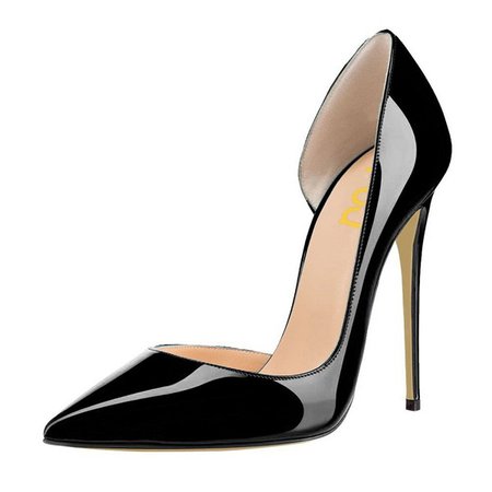 Black Office Heels Patent Leather Pointy Toe Stiletto Heels Pumps for Work, Formal event | FSJ