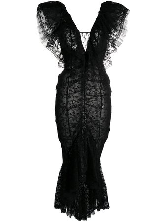 Alessandra Rich, V-neck Floral Lace Detail Dress