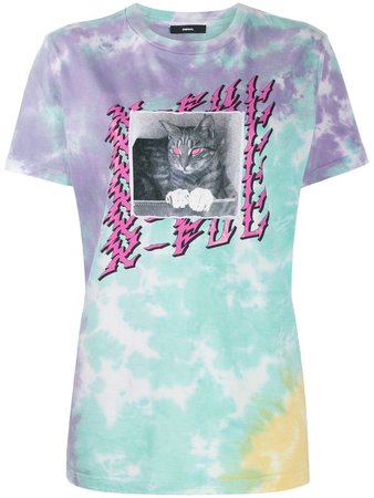 Diesel tie-dye cat print T-shirt