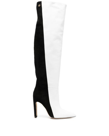 black & white two tone knee high boots