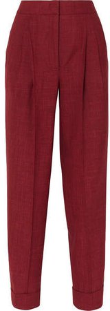 CASASOLA - Pleated Wool, Silk And Linen-blend Tapered Pants - Crimson